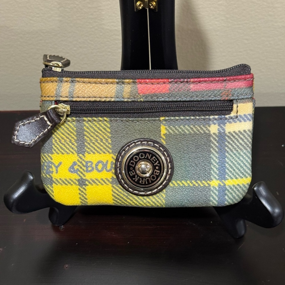 Vintage Dooney & Bourke Plaid Coin Purse - Yellow and Gray
